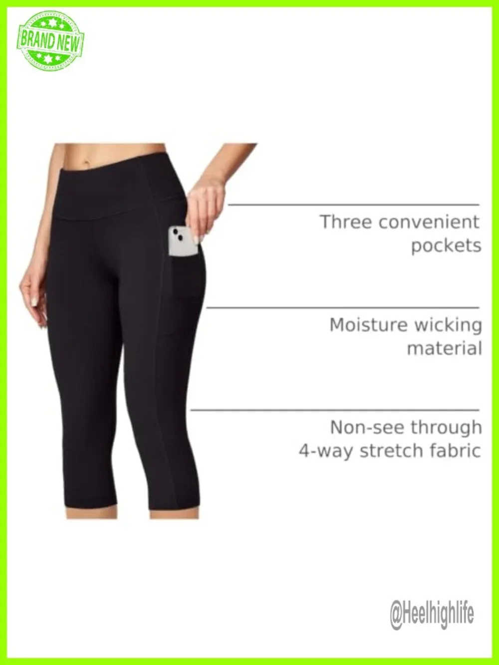 High Waisted Capri Leggings with Pockets Women Yoga Pants 4-Way Stretch